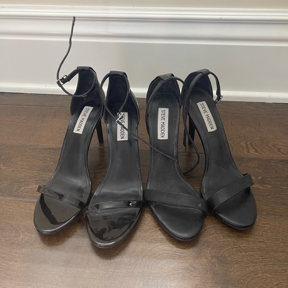 STEVE MADDEN BLACK STRAP HEELS 7.5